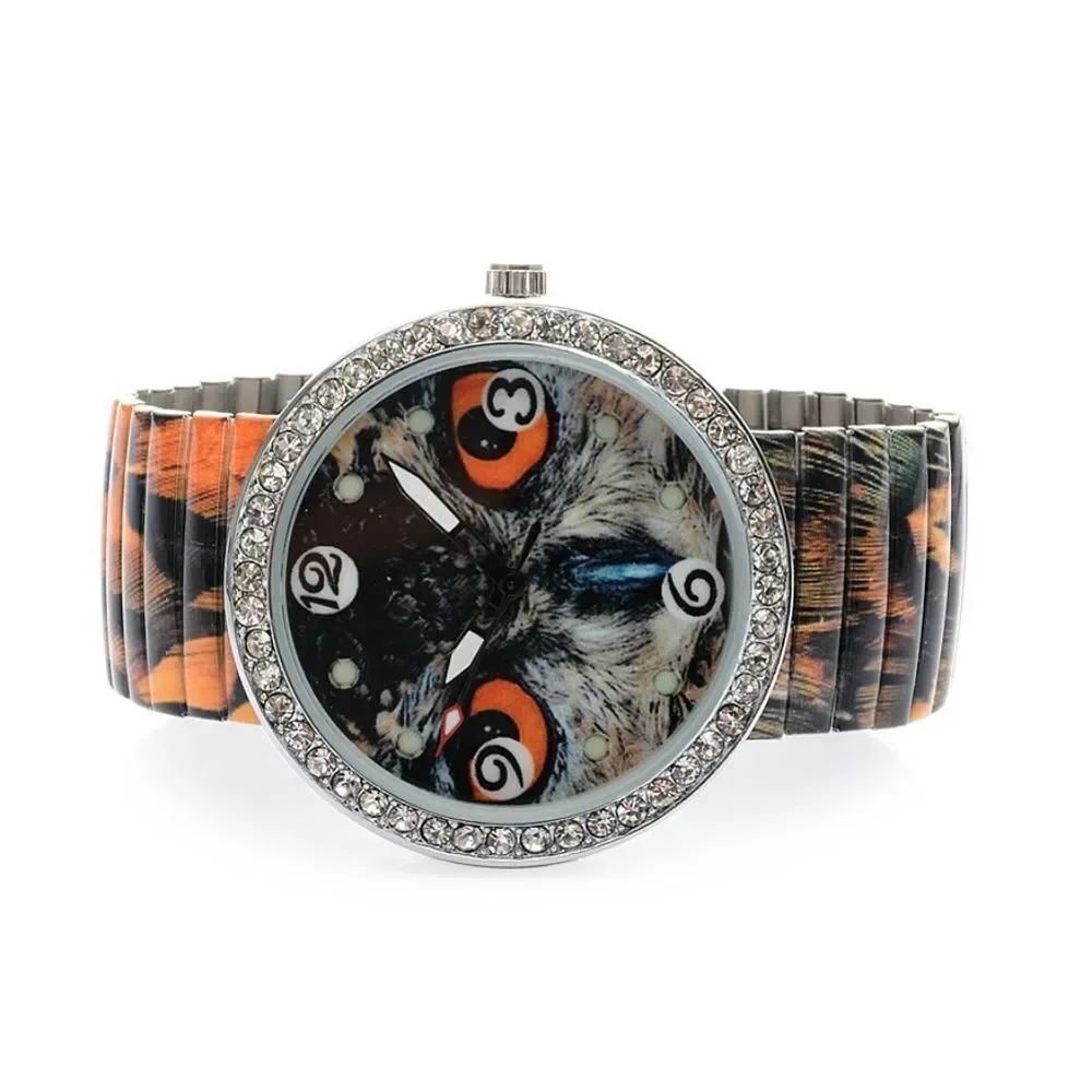STRADA Animal Print Face Watch Stretchable Band